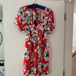 Marissa Webb Luciano Print Mini Dress Peony Cardinal Red Size Large